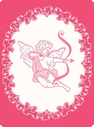 A card with a cupid and a bow
